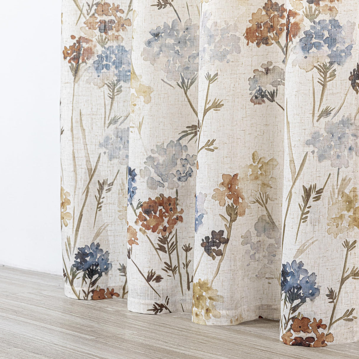 MYSKY HOME Floral Linen Curtains 84 inch Length 2 Panels Set Fall Patterned Semi Sheer Light Filtering Privacy Farmhouse Grommet Drapes for Living/Dining Room, Yellow, W52 x L84, Pack-2 MYSKY HOME