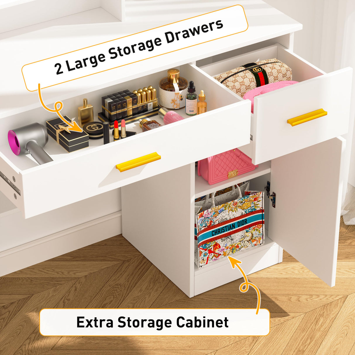 INTERGREAT Makeup Vanity Desk with Lights and Full-Length Mirror, White Vanity Table Set with 3 Lighting Modes, Dressing Table with Drawers, Large Vanity Desk for Women and Girls' Bedroom INTERGREAT