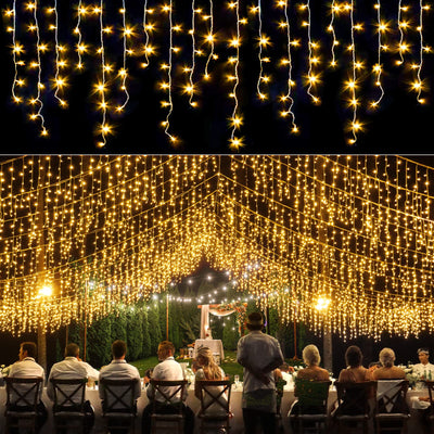 66ft Icicle Lights for Outside - 640 LED Christmas Lights Outdoor with 120 Drops 8 Modes, Plug in Twinkle Light Outside for Holiday Wedding Party Tree Room Indoor Thanksgiving Decoration, Warm White