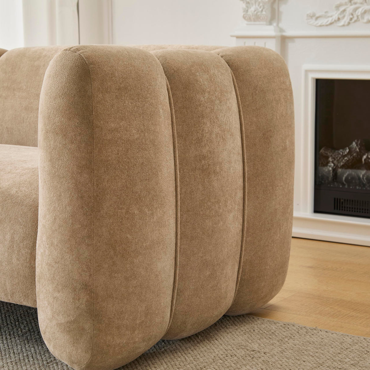 Christopher Knight Home Ahri 83'' Wood Frame Lounge Sofa Couch with Wave Design, Soft Seating 3-Seater Sofa with Armrests, Comfy Velvet Upholstered Home Sofa for Living Room and Office, Camel Christopher Knight Home