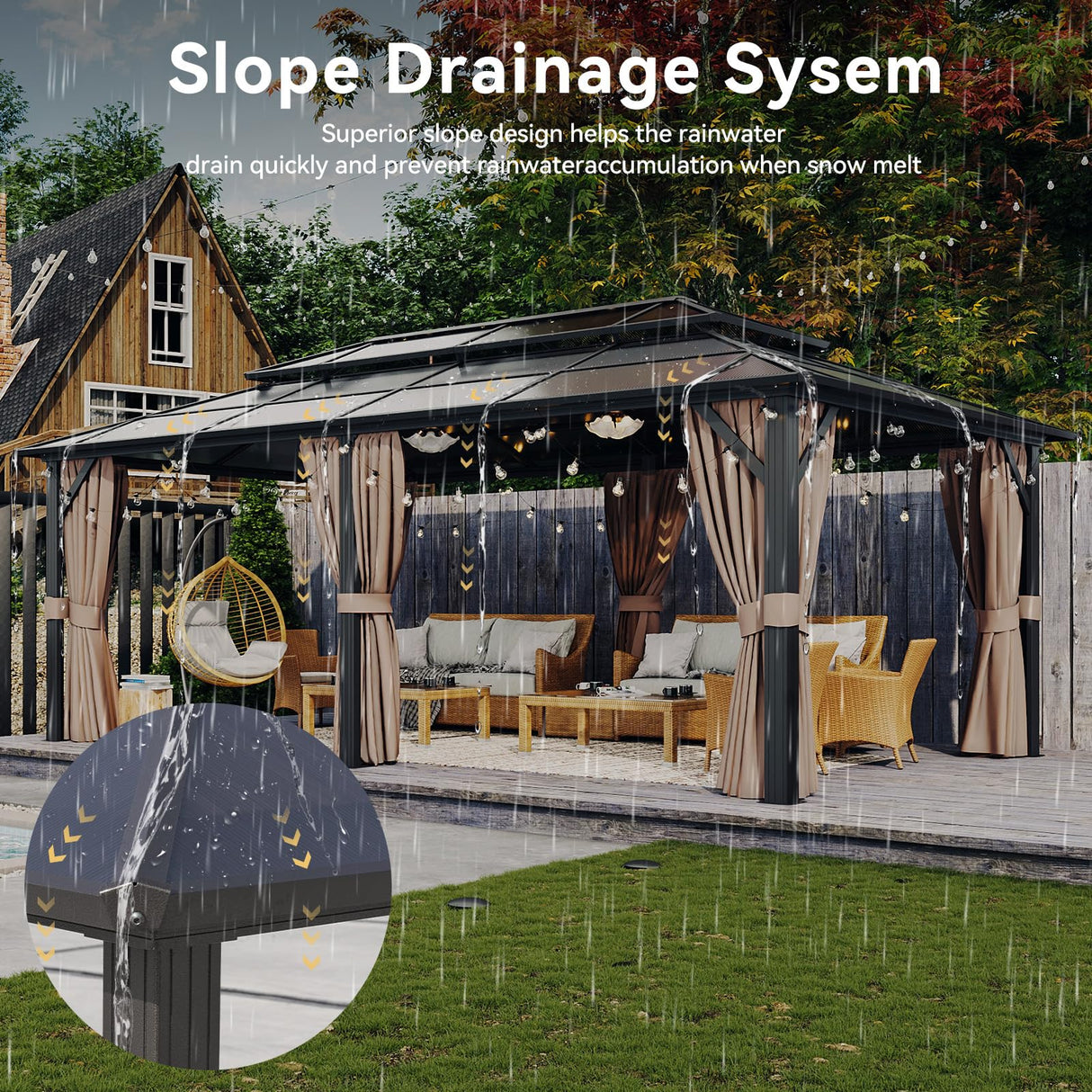 Aoxun 12'x20' Hardtop Gazebo, Aluminum Frame Permanent Pavilion with Curtains and Netting, Outdoor Polycarbonate Double Roof Canopy, Designed for Garden, Lawns, Patio Aoxun