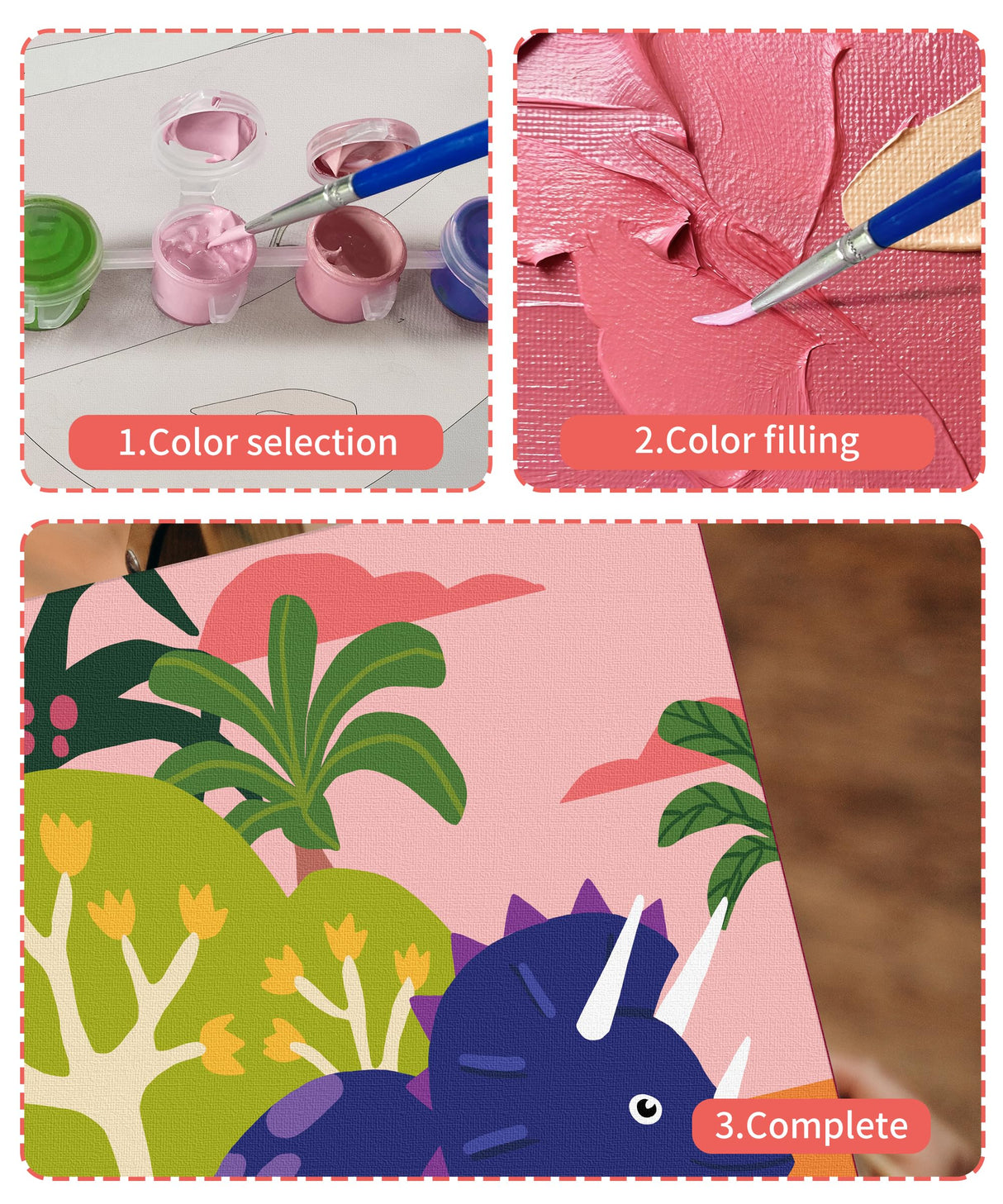 SUMGAR DIY Paint by Numbers Kit for Kids 4 Sets Cartoon Dinosaurs Paint by Numbers Christmas Gift for 8-12 Children Beginner 16x20 Inch Without Frame Acrylic Oil Painting Drawing Craft Work SUMGAR