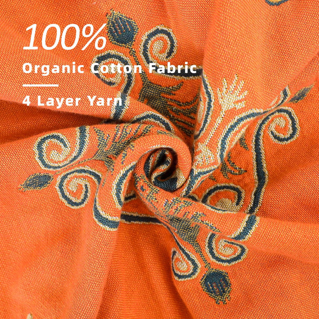 VANJOROY Boho Large Throw Blanket, 100% Cotton Breathable Soft Bed Throw - Floral Farmhouse Decor Blanket for Sofa Couch Chair and Gift. 60" x 80"- Orange VANJOROY