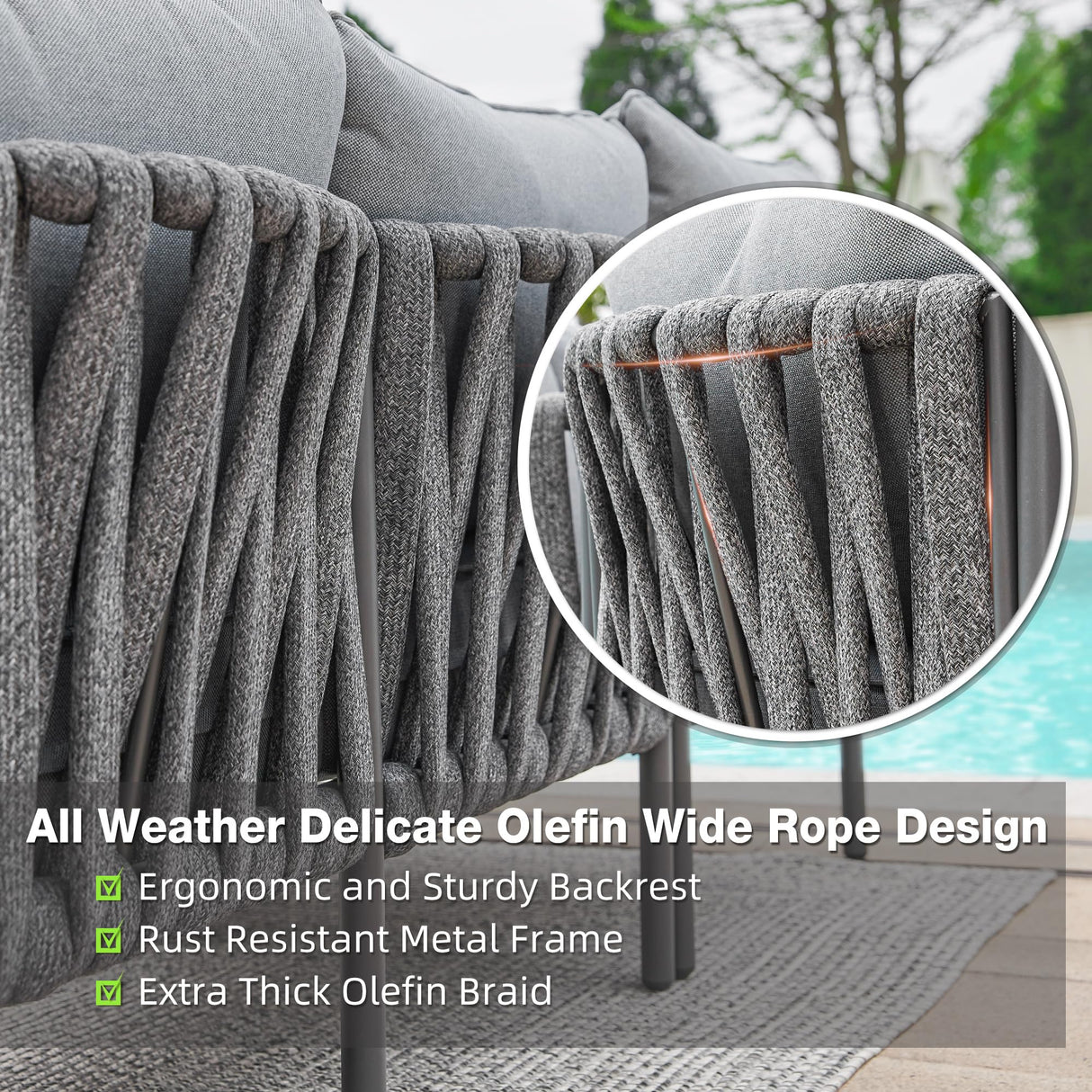 COMLAX FIELD Outdoor Patio Furniture, 6 Pieces Outdoor Sectional L-Shaped Sofa Patio Conversation Sets, Patio Furniture Set with Thick Cushions and Coffee Table for Garden, Poolside, Backyard, Grey COMLAX FIELD