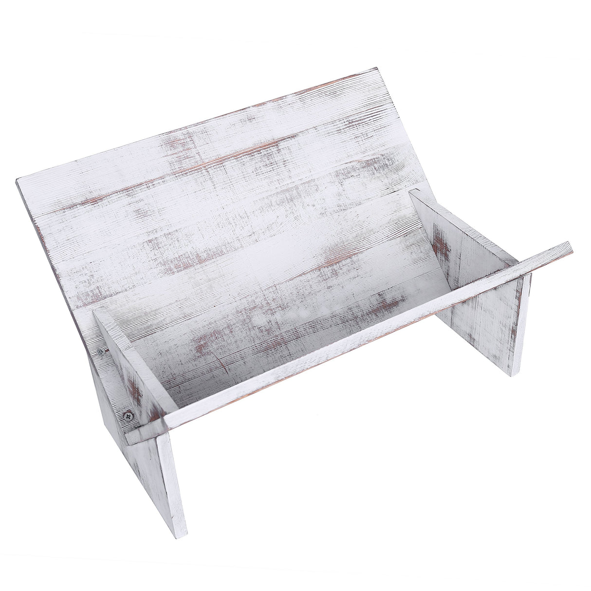 MyGift Shabby Whitewashed Wood Bookcase with Tilted Design, Decorative Storage Organizer Display Bookshelf MyGift