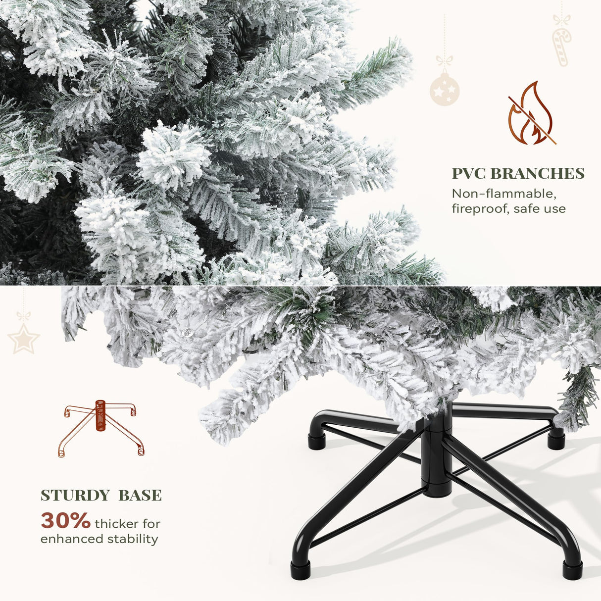 YITAHOME Snow Flocked Artificial Full Christmas Tree, Christmas Pine Tree with 880 Branch Tips, and Foldable Base for Home, Party Decoration(6ft) YITAHOME