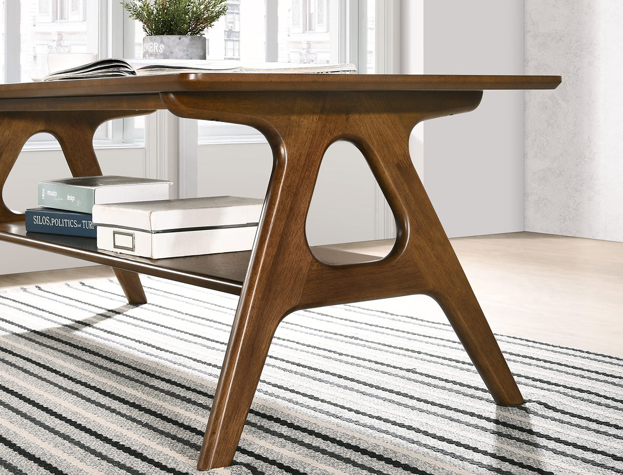 Arona Mid-Century Modern Wood Coffee Table with Shelf Roundhill Furniture