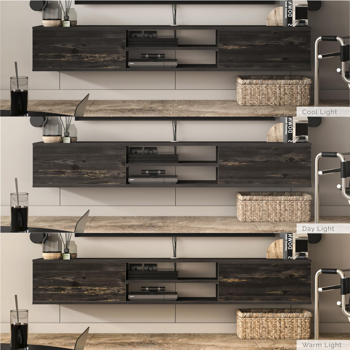 Atelier Mobili Floating TV Stand, 70 inch TV Stand for 75 inch TV, Floating TV Stand Wall Mounted, Floating Entertainment Center, TV Stands for Living Room, Black TV Stand (Black Oak) ATELIER MOBILI THE LEADER OF THE INTERCHANGEABLE FURNITURE