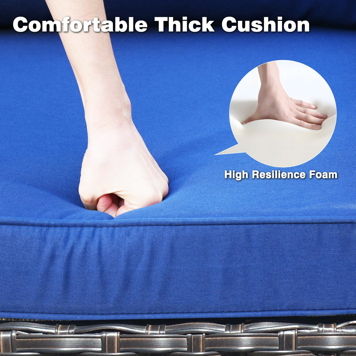 ovios Outdoor Furniture Set 10 Pieces Patio Conversation Set Rocking Swivel Chairs All Weather Rattan Wicker Sofa Couch for Backyard Porch Deck, Brown Wicker, Navy Blue ovios