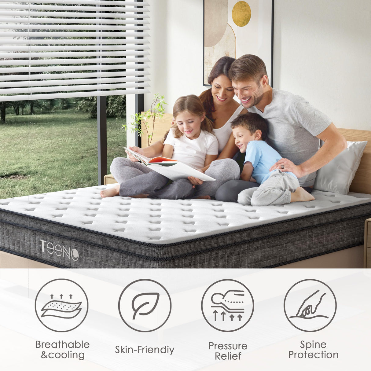 TEENO Twin Mattress, 14 Inch Gel Memory Foam Pocket Coils Springs Hybrid Mattresses, Medium Firm Twin Size Mattress in a Box, CertiPUR-US Certified, Cool & Support Comfort TEENO