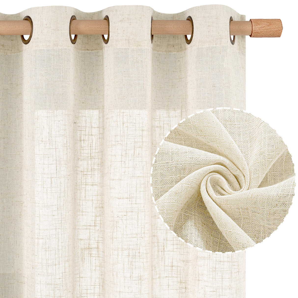 LAMIT Natural Ivory Linen Semi Sheer Curtains 84 inch Length, Cream Light Filtering Soft Thick Neutral Living Room Drapes with Bronze Grommet for Bedroom/Farmhouse, 2 Panels, 52 x 84 Inch LAMIT