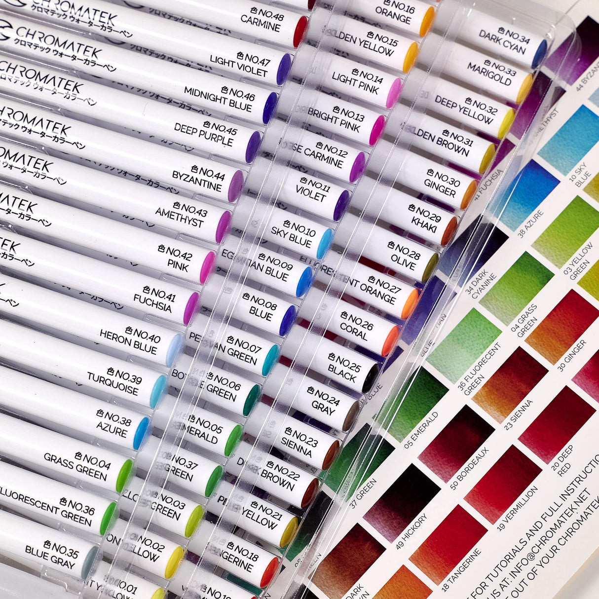 CHROMATEK 54 Watercolor Pens Set | Including 15 Page Pad & Online Video Tutorial Series | 4 Aquapens & 50 Unique Colors | Real Brush Pens | Easily Blendable, Vivid, Smooth | Professional Art Supplies CHROMATEK