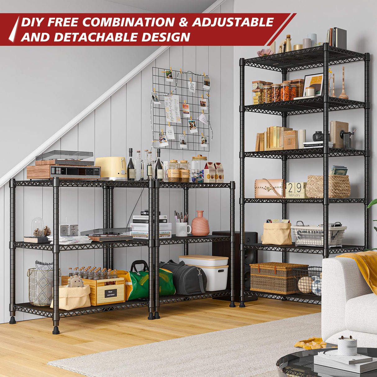 REIBII 72’’H Wire Shelving, 6 Tier Garage Shelving Units and Storage Shelves Heavy Duty, Adjustable Heavy Duty Metal Shelves for Storage Shelves for Pantry Kitchen Garage, 24’’W X18’’D X72’’H REIBII