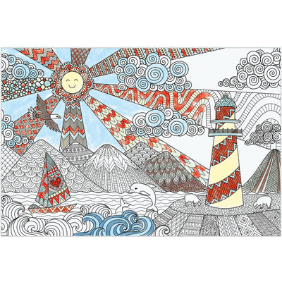 Dekali Designs Seascape Extra Large Coloring Poster for Adults - 35 x 52 Inches Giant Sized on Thick Premium Drawing Paper