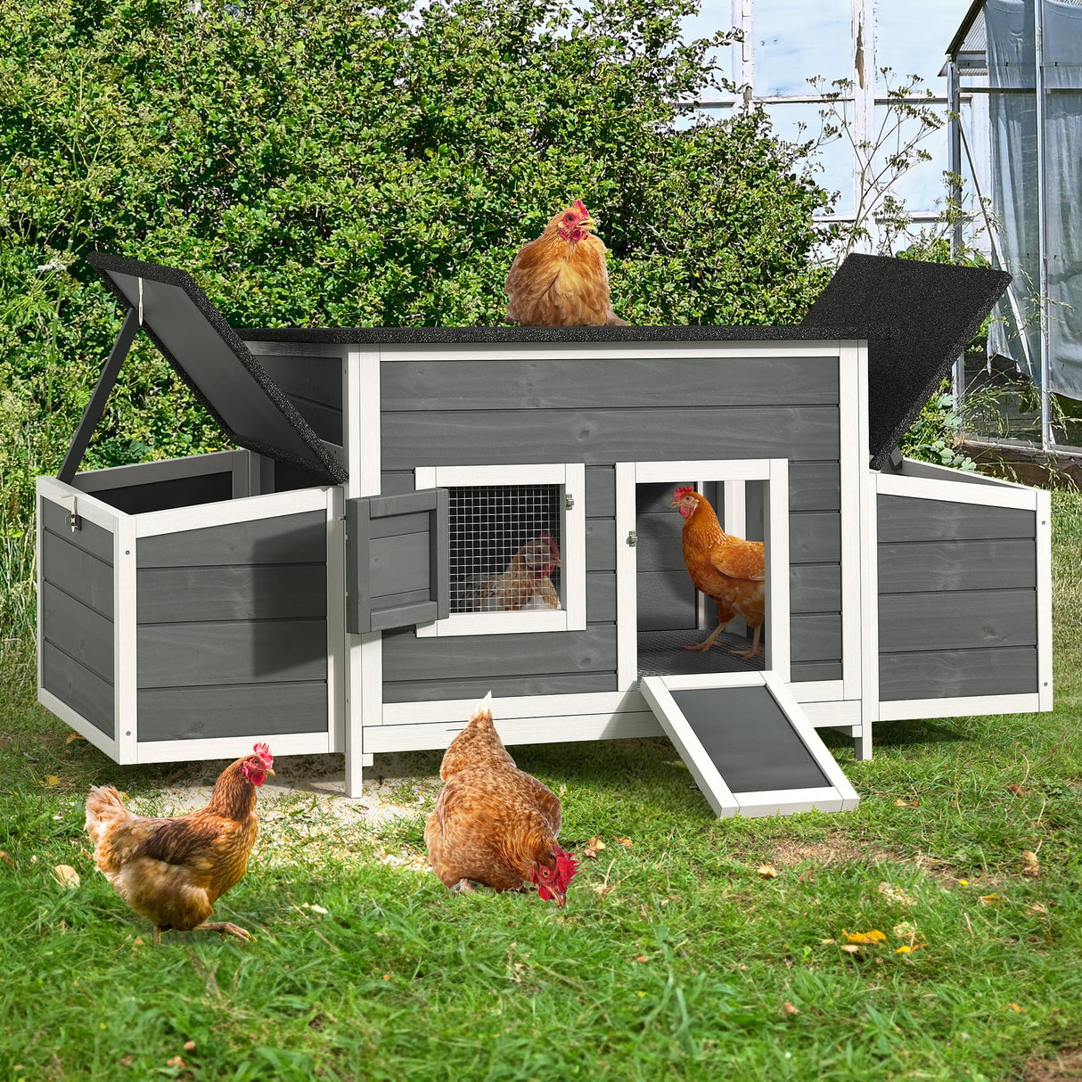 YITAHOME Chicken Coop 11.5ft² Large Wooden Chicken House Chicken Pen Outdoor with 2 Nesting Boxes Poultry Cage Rabbit Hutch Duck Cage with Weatherproof Roof (Grey) YITAHOME