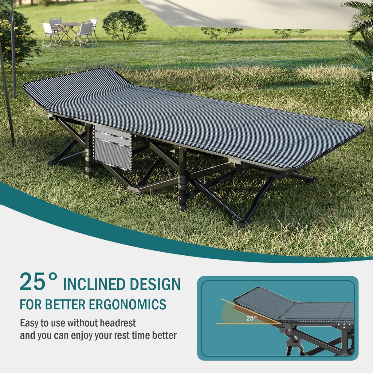 Mopaicot Camping Cot for Adults, Folding Bed with Comfortable Cushion, Tent Portable Sleeping Bed with Carry Bag for Camp, Office Use, Outdoor, Traveling Supports 450 lbs Mopaicot