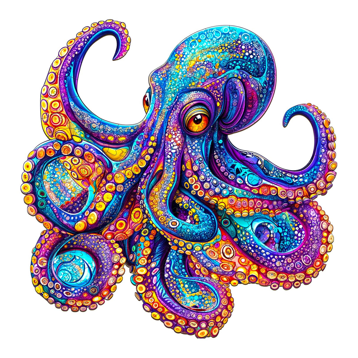 Jigfoxy Wooden Puzzles for Adults, Octopus Wood Puzzles Adult, Unique Animal Shape Wooden Jigsaw Puzzles for Adults, Birthday Gifts for Puzzle Lovers, Family (S-8.5 * 8.4in-100pcs) Jigfoxy