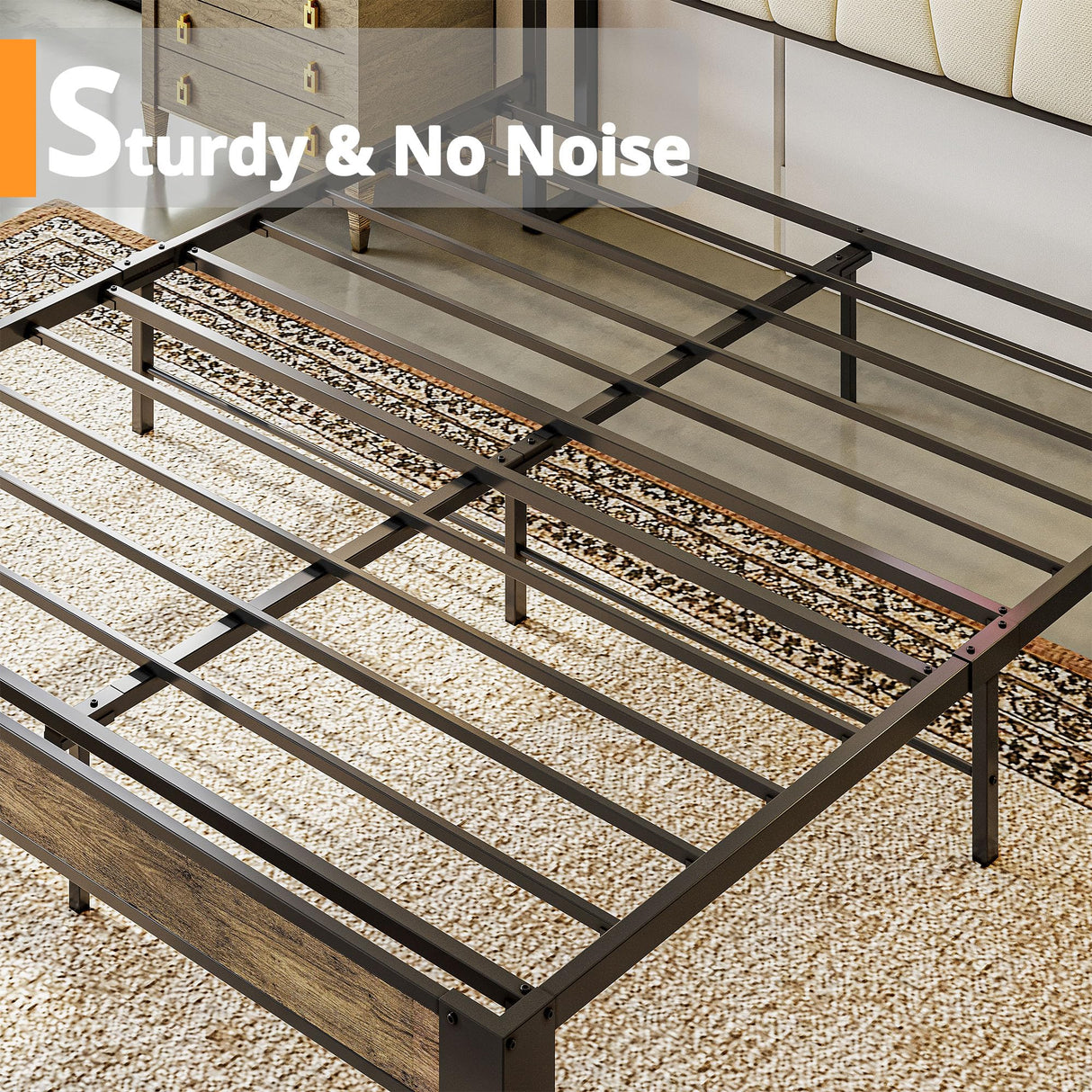 LIKIMIO Queen Bed Frame, Storage Headboard with Charging Station, Solid and Stable, Noise Free, No Box Spring Needed, Easy Assembly (Walnut and Beige) LIKIMIO