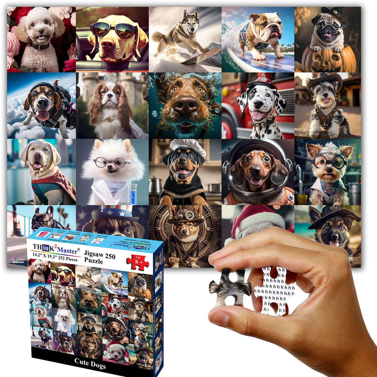 Think2Master Cute Dogs 250 Pieces Jigsaw Puzzle Featuring heartwarming Puppies and Dogs. Fun Toy for Kids, School & Families. Great Gift for Boys & Girls Ages 8+. Size: 14.2” X 19.3” THINK2MASTER