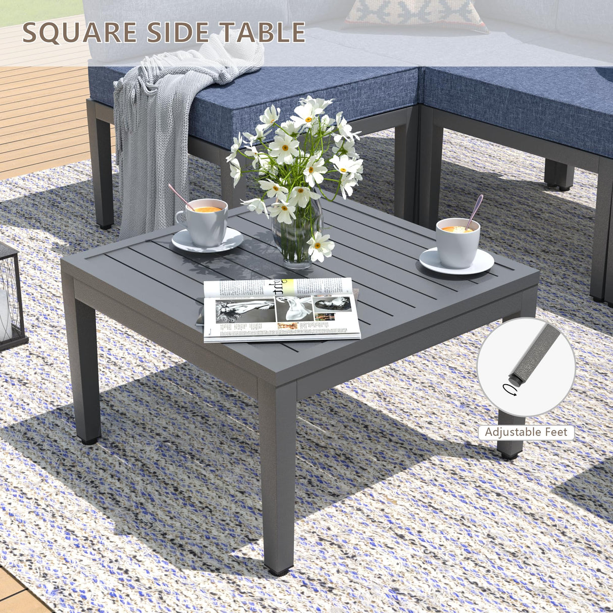 Kullavik Patio Furniture Set,7 Pieces Metal Modern Outdoor Furniture,Outdoor Sectional Sofa w/5.1" Cushions and Coffee Table for Patio,Backyard,Navy Blue Kullavik