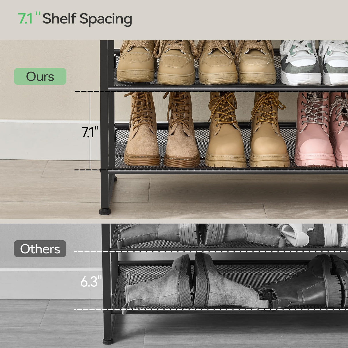 Nunsino Shoe Rack, Long Shoe Organizer,Max Holds 75 Pairs,12 Tier Metal Shoe Storage Shelf,6-Tier Stackable Shoes Organizer for Garage, Entryway,Black Nunsino