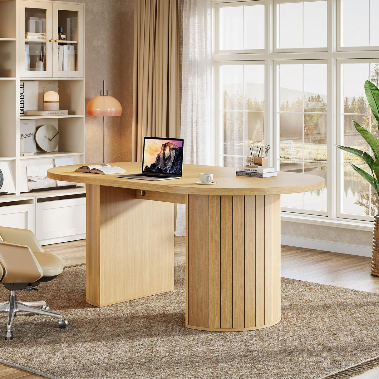 Tribesigns 63-Inch Executive Desk, Modern Home Office Desks Computer Writing Table, Small Conference Table, Oak Tribesigns