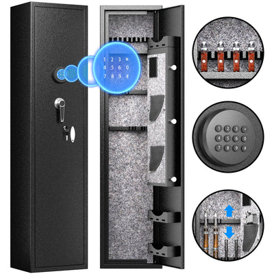 Greenvelly 6-8 Gun Safe for Rifles and Pistols, Rifle Safe with Keyboard Lock, Gun Cabinet for Rifles and Shotguns, Quick Access Fireproof Gun Safe with Pocket and Gun Rack for Home, Black