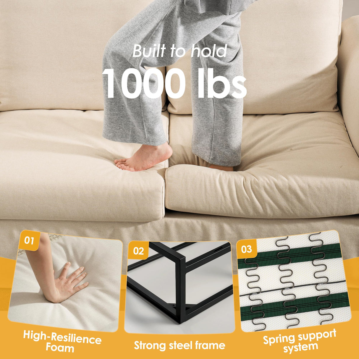 Vorthio 89" 3-Seater Couch for Living Room, Slipcovered Sofa, Recliner Couches with Washable Cover, Supportive Cushions & Sturdy Frame, for Small Spaces, Apartment, Office, Easy Assembly Vorthio