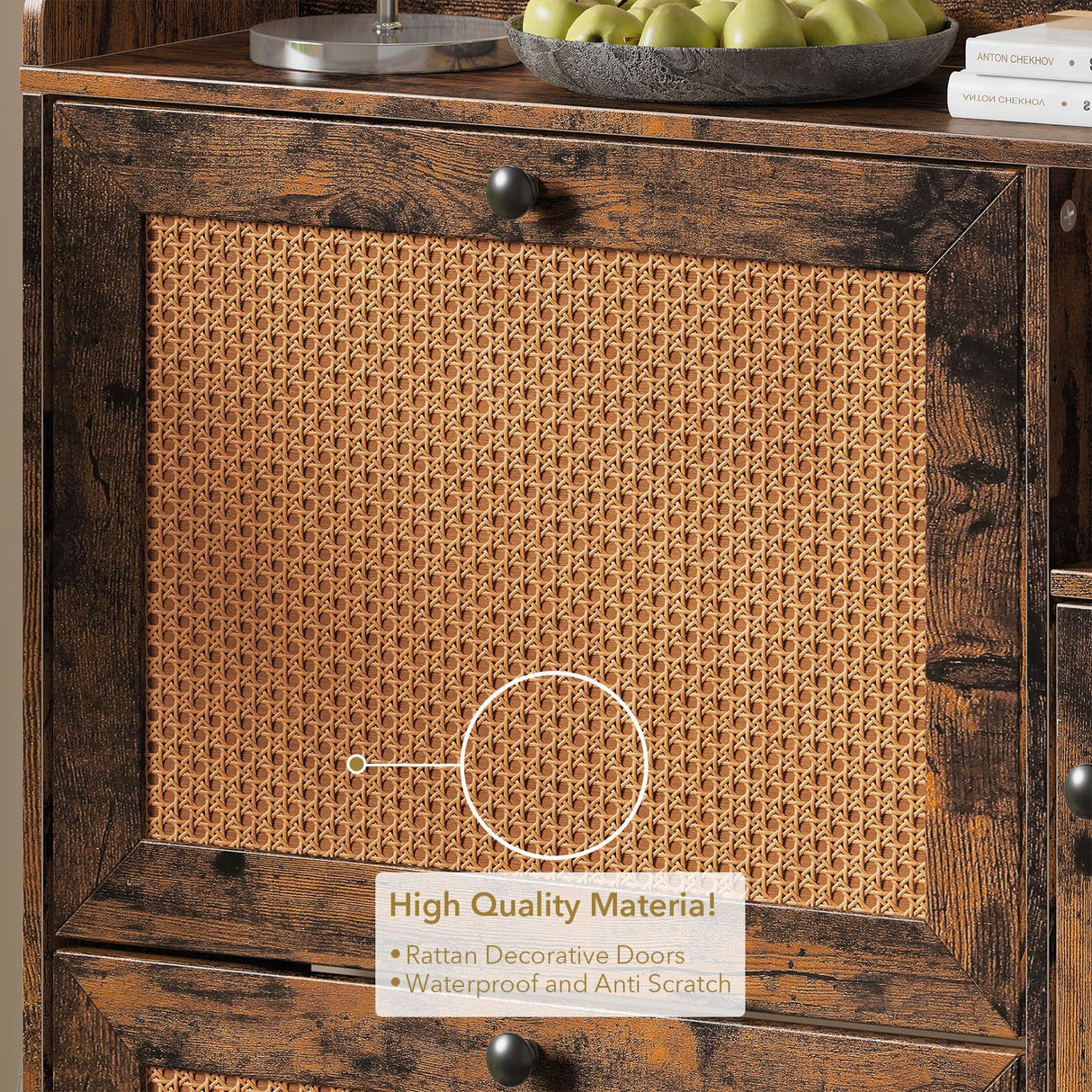 Shoe Cabinet with 3 Flip-out Drawers, Natural Rattan Freestanding Shoe Organizer with 4 Open Shelves Side Cabinet, Hidden Wood Shoe Rack with Metal Legs for Entryway, Hallway, Living Room (Brown) IDEALHOUSE