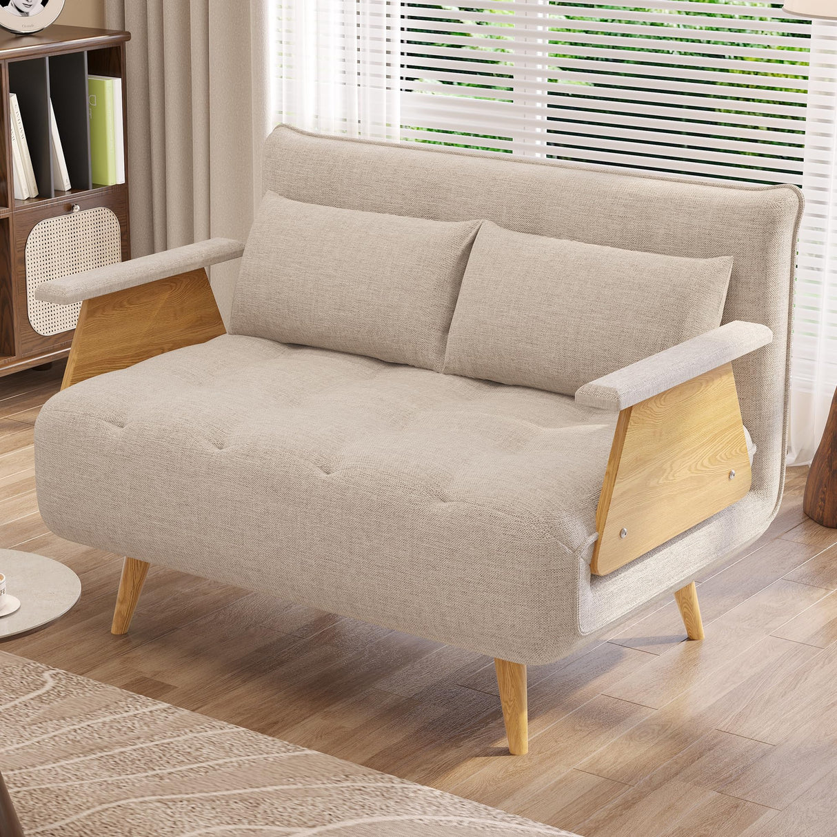 JASIWAY Convertible Chair Bed Sleeper for Adults, Linen 3-In-1 Convertable Single Sleeper Chair for Small Spaces, Trifold Futon Chaise Lounge that Turn into Beds, Adjustable Backrest (76.6"D X 44.9"W) JASIWAY