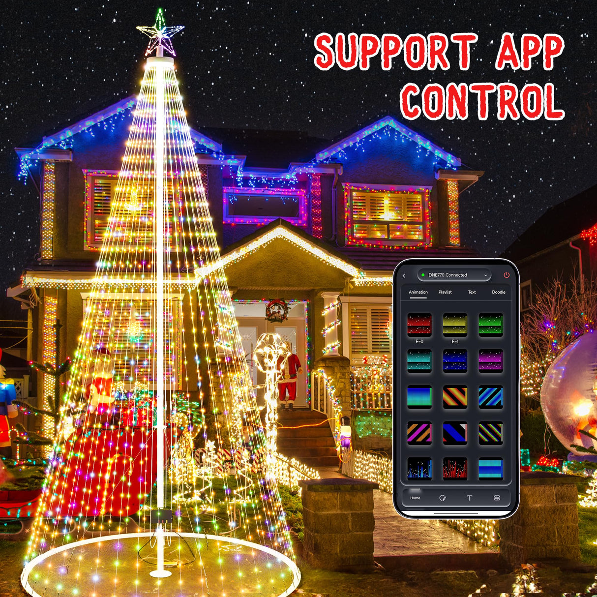 Led Outdoor Christmas Tree, 20ft Prelit Christmas Tree, Smart Outside Christmas Tree Light Show App Control with 1512 LED Lights Color Changing Sync APP & Remote Control Christmas Tree Lighting Miveda
