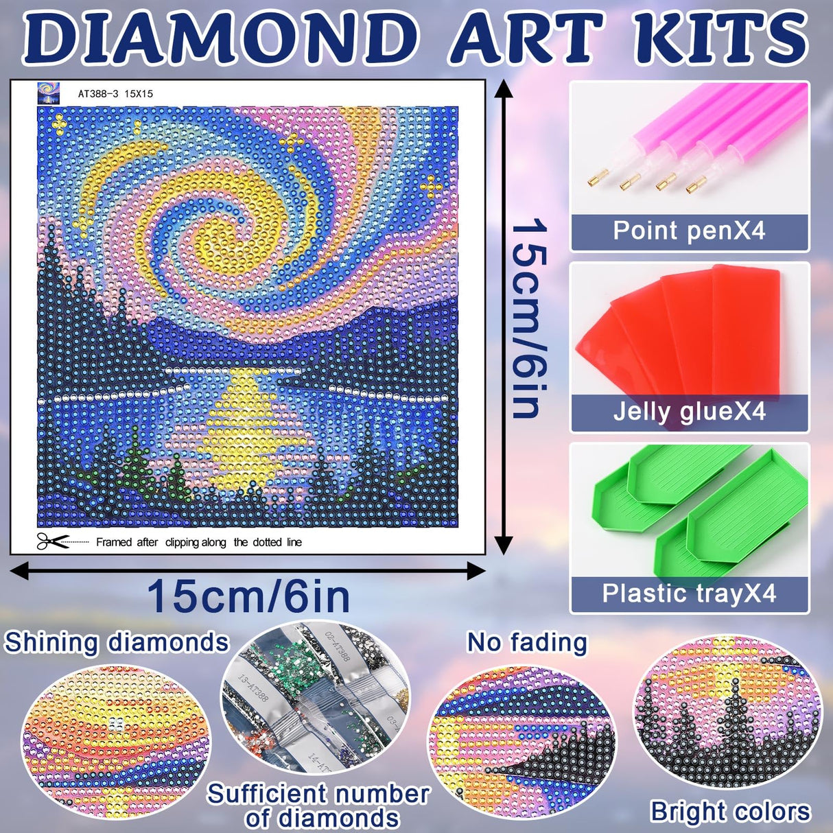 UPINS 4 Pack Diamond Art Paintings,6 x 6 Inch Landscape Paint by Numbers Kits Mountain Moon Lake Diamond Art Kits for Adults Kids Beginners 5D Art Paintings for Home Wall Decor Gifts UPINS