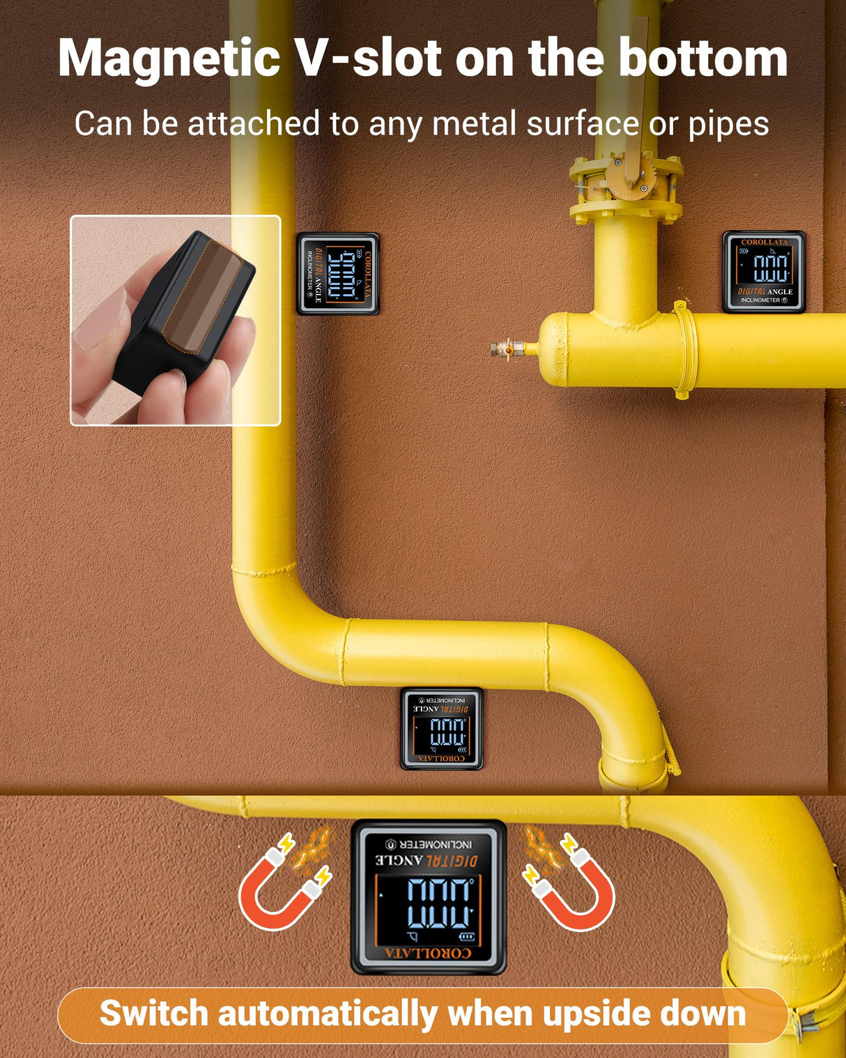 Ultra Small Digital Angel Finder Magnetic Level, Rechargeable Angle Cube, Table Saw Miter Gauge, 4 * 90 Degree Protractor Electronic Inclinometer, Wood Working Measuring Tool COROLLATA