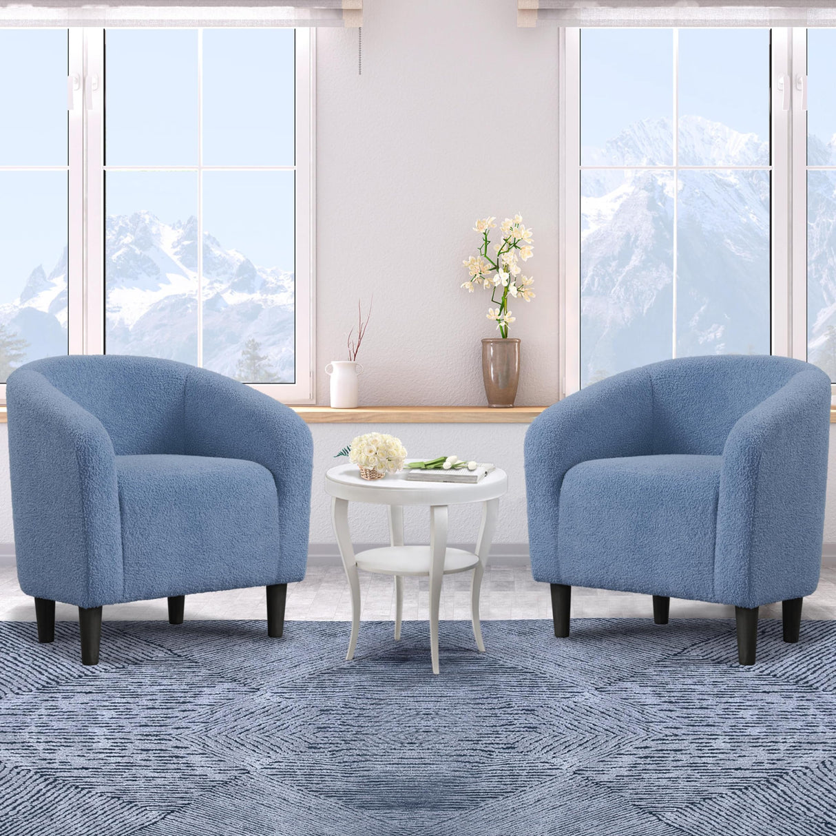 Yaheetech Barrel Chairs, Furry Accent Chairs, Sherpa Chairs with Soft Padded Armrest, Fuzzy Club Chairs for Living Room Bedroom Waiting Room Office, Accent Chairs Set of 2, Blue Yaheetech