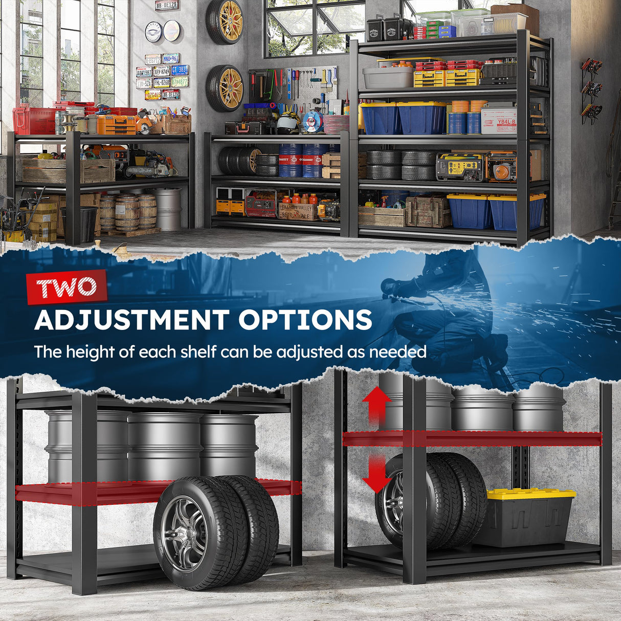 REIBII 72" H Garage Shelving Heavy Duty 3000 LBS 5 Tier Storage Shelves Adjustable Shelving Unit and Storage for Garage,Basement,Commercial 36" W x 16" D x 72" H REIBII