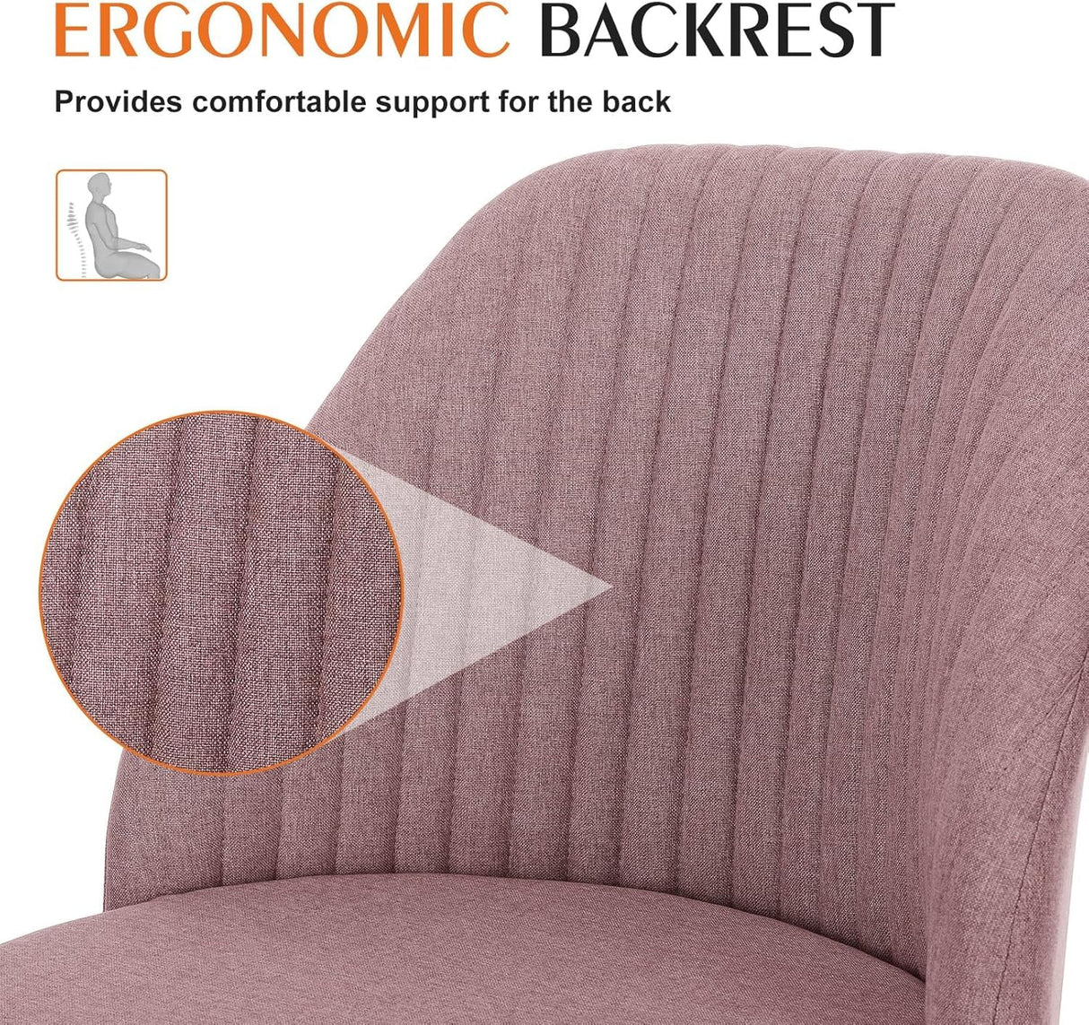 Simple Deluxe Armless Office Desk Chair, Modern Cute Swivel Vanity Chair Comfy Home Office Chairs with Wheels Height Adjustable Rolling Computer Task Stools for Living Room, Make-up, Bedroom, Pink Simple Deluxe