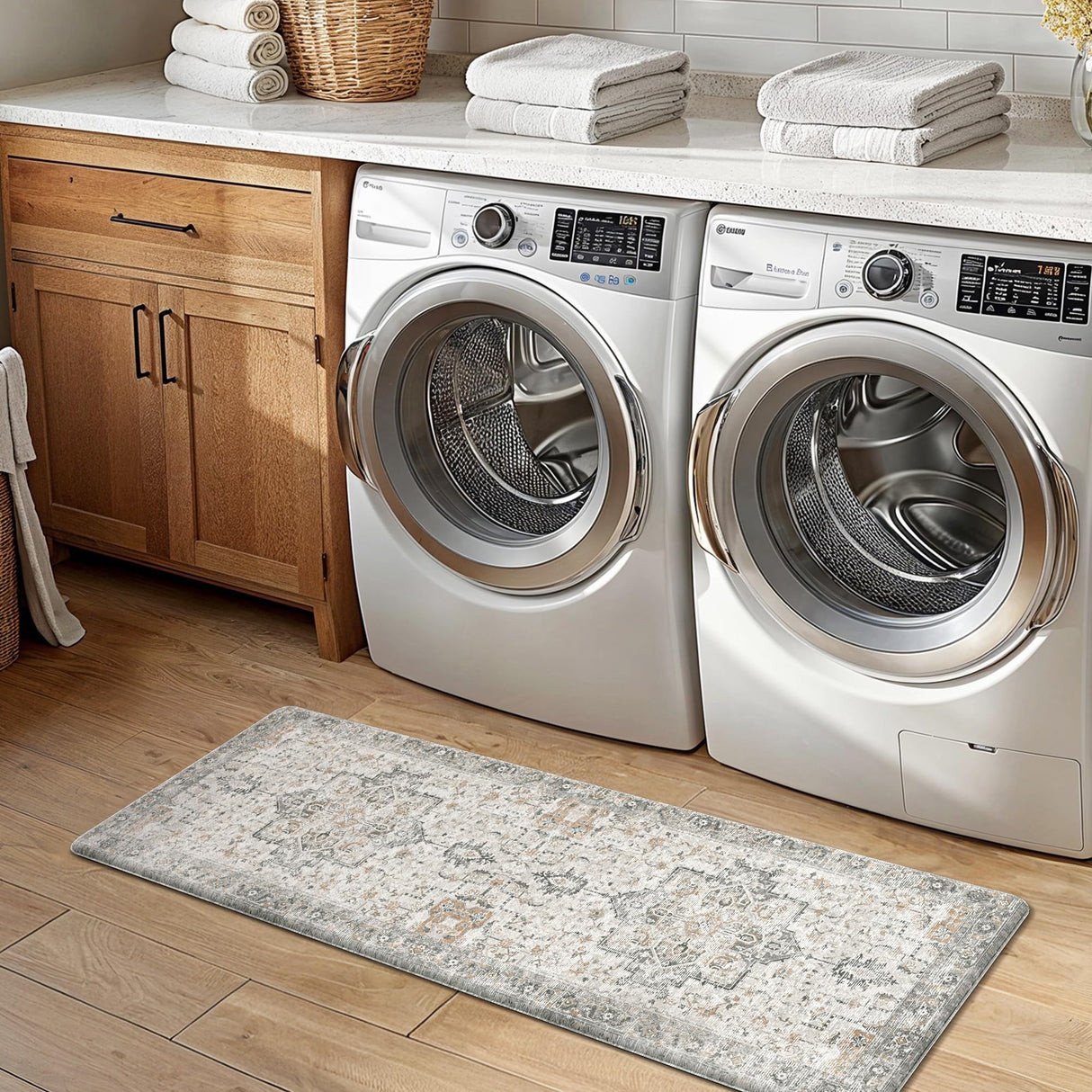 GENIMO Kitchen Mats for Floor 2PCs, Washable Anti Fatigue Mat for Cushioned, 17.3"x47"+17.3"x30", Waterproof Kitchen Rugs, Non Slip Comfort Standing Mat Rug for Home, Sink, Laundry, LightTaupeBrown GENIMO