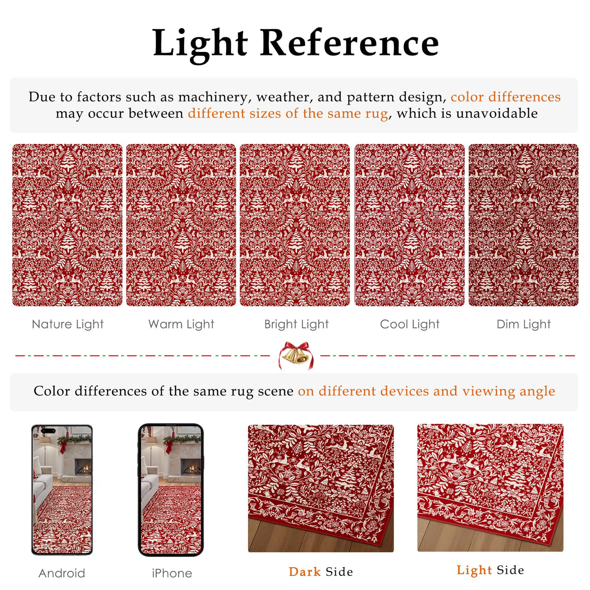 WondRg Christmas Area Rug 5x7 Red Washable Non-Slip Holiday Area Rug Reindeer Christmas Tree Carpet for Living Room Bedroom Dining Room Playroom Office WondRg