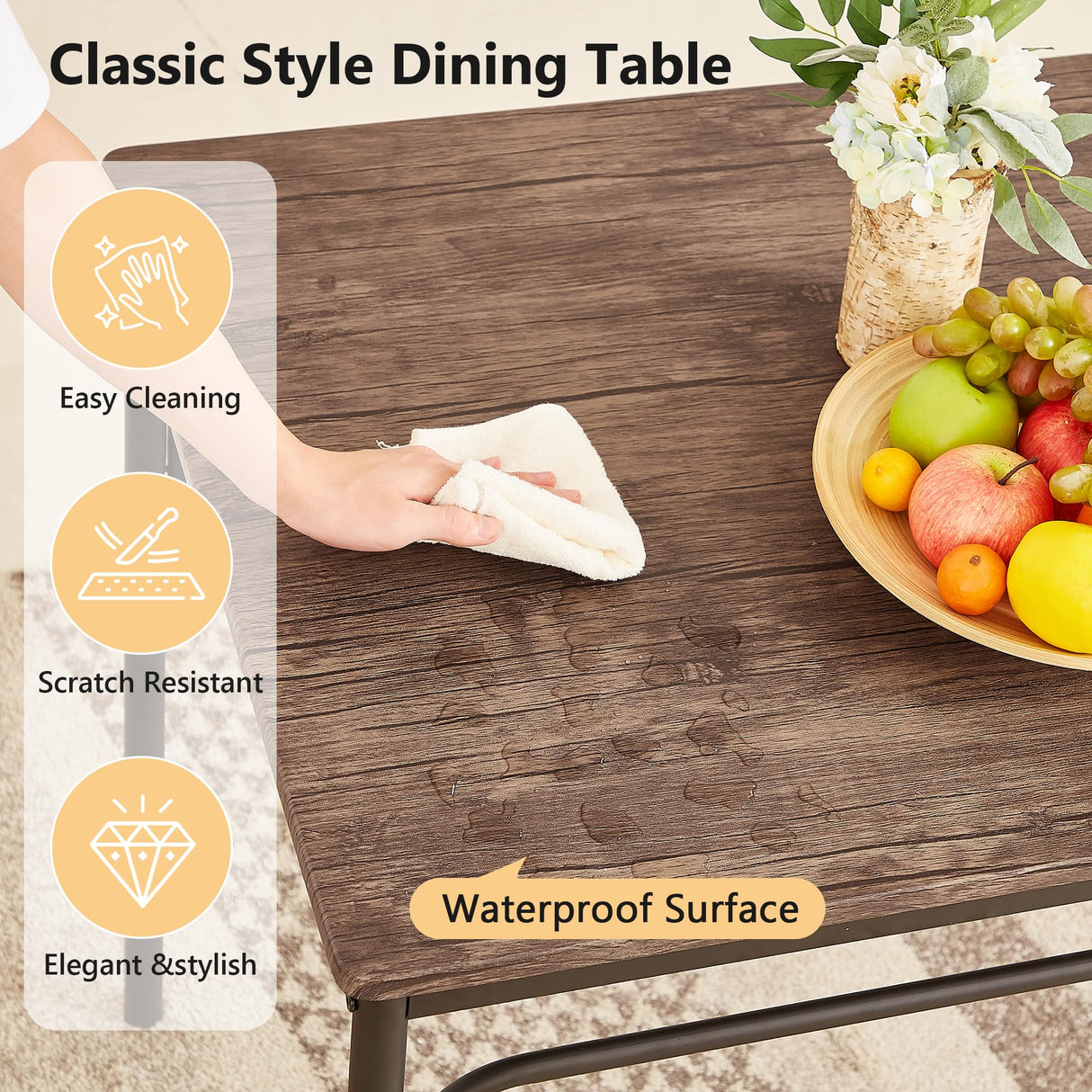 VECELO Kitchen Dining Room Table Set with 4 Chairs for Small Space, Apartment,Metal Steel Frame VECELO