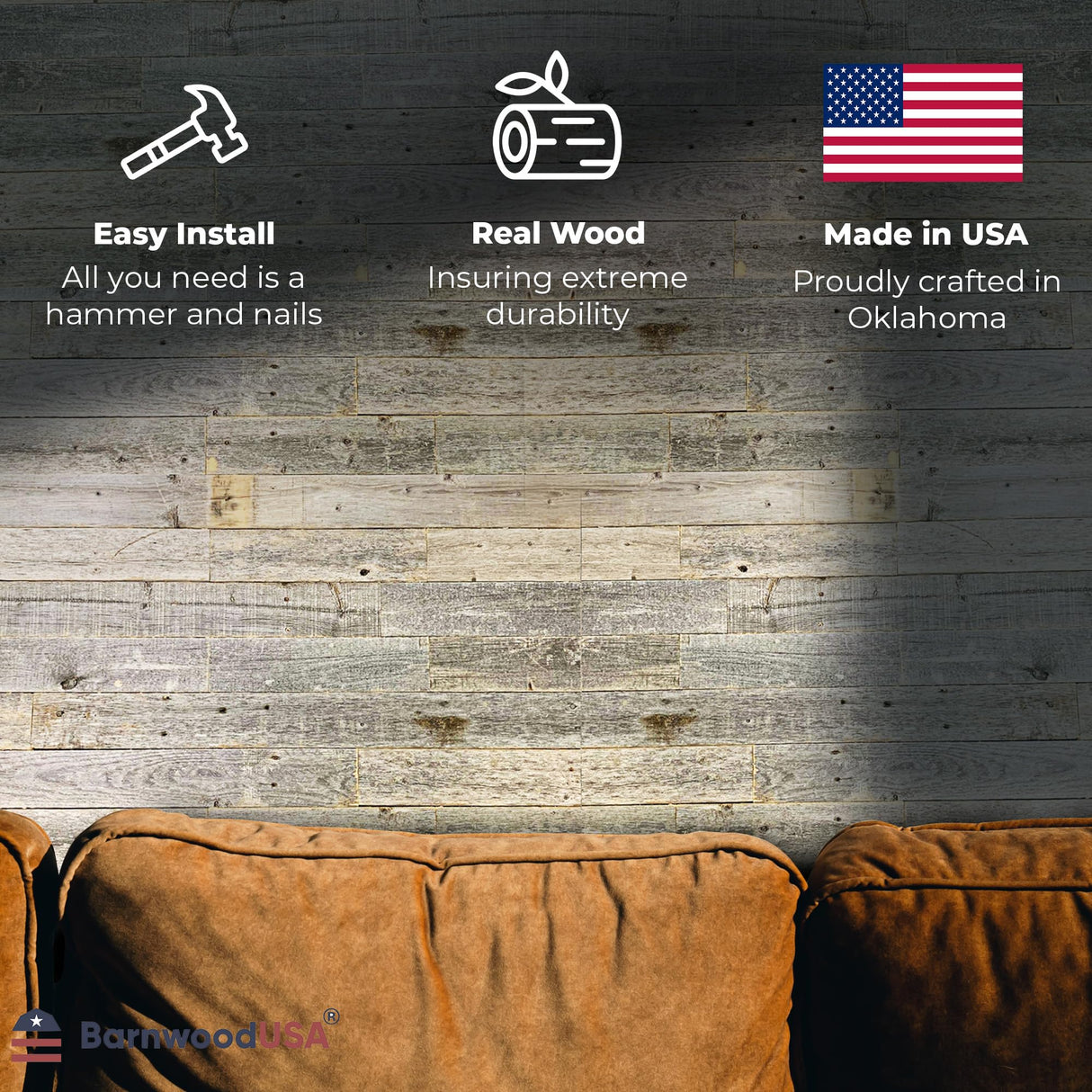 BARNWOODUSA Real Reclaimed Wood Planks - Easy Nail-Up Shiplap Panels for Rustic Wood Wall Paneling (Natural Weathered Gray, 3 Square Feet) BarnwoodUSA LLC