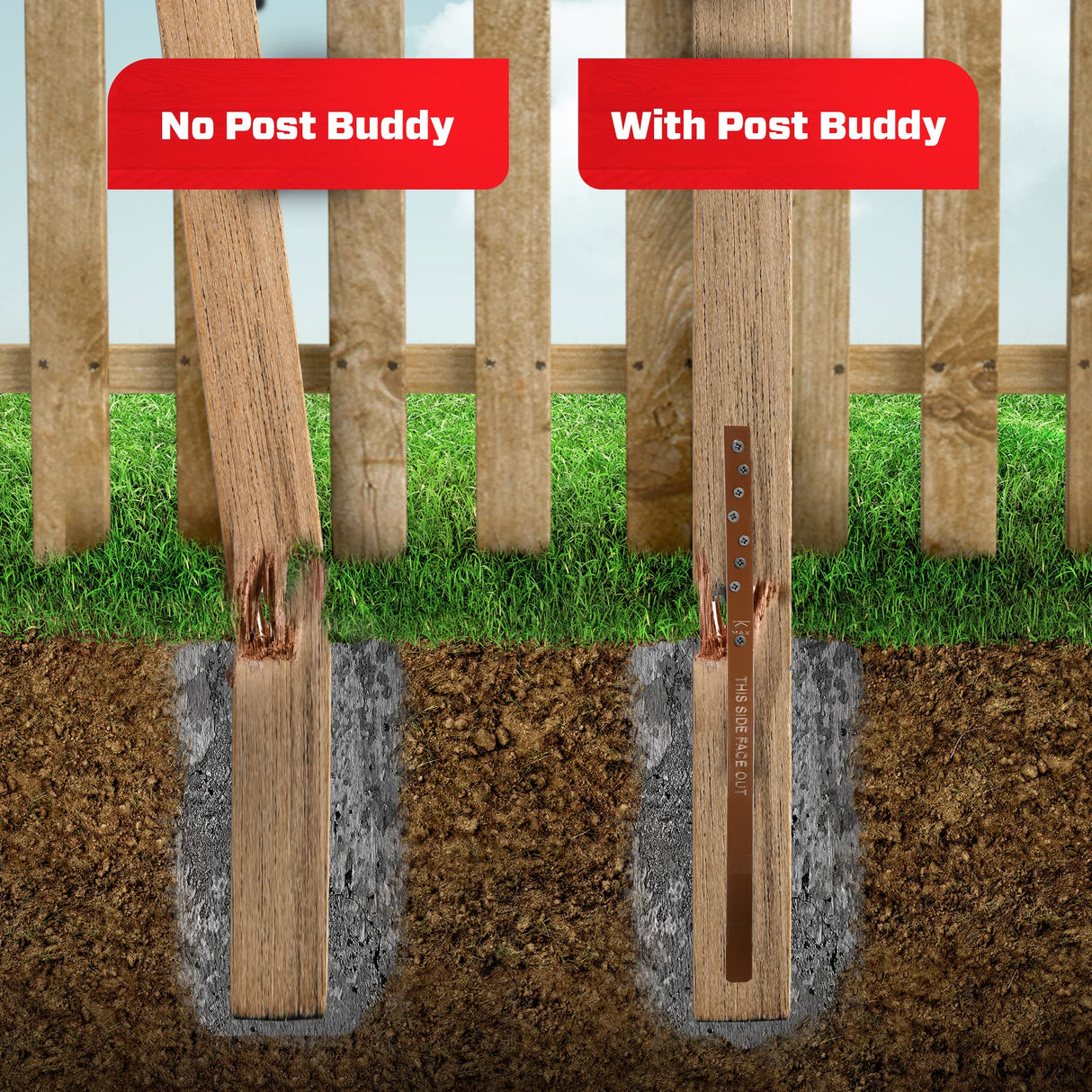 Post Buddy Pack of 8 Easy Fence Post Repair to fix 4 Broken Wood Posts, Fast and Easy to Install, Effective, Long-Lasting Post Buddy