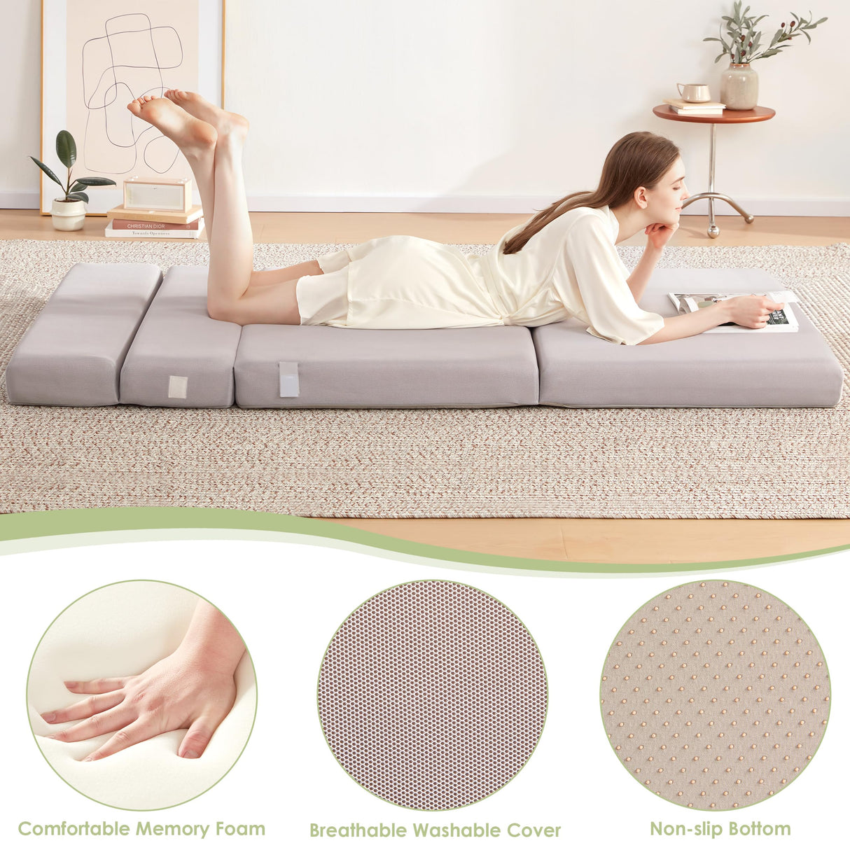 Lazyzizi Folding Sofa Bed Foldable Futon Couch Bed 4Inch Sleeper Floor Sofa for Adults, Camper, Guest, with Headrest, Breathable & Washable Cover (Single) Lazyzizi