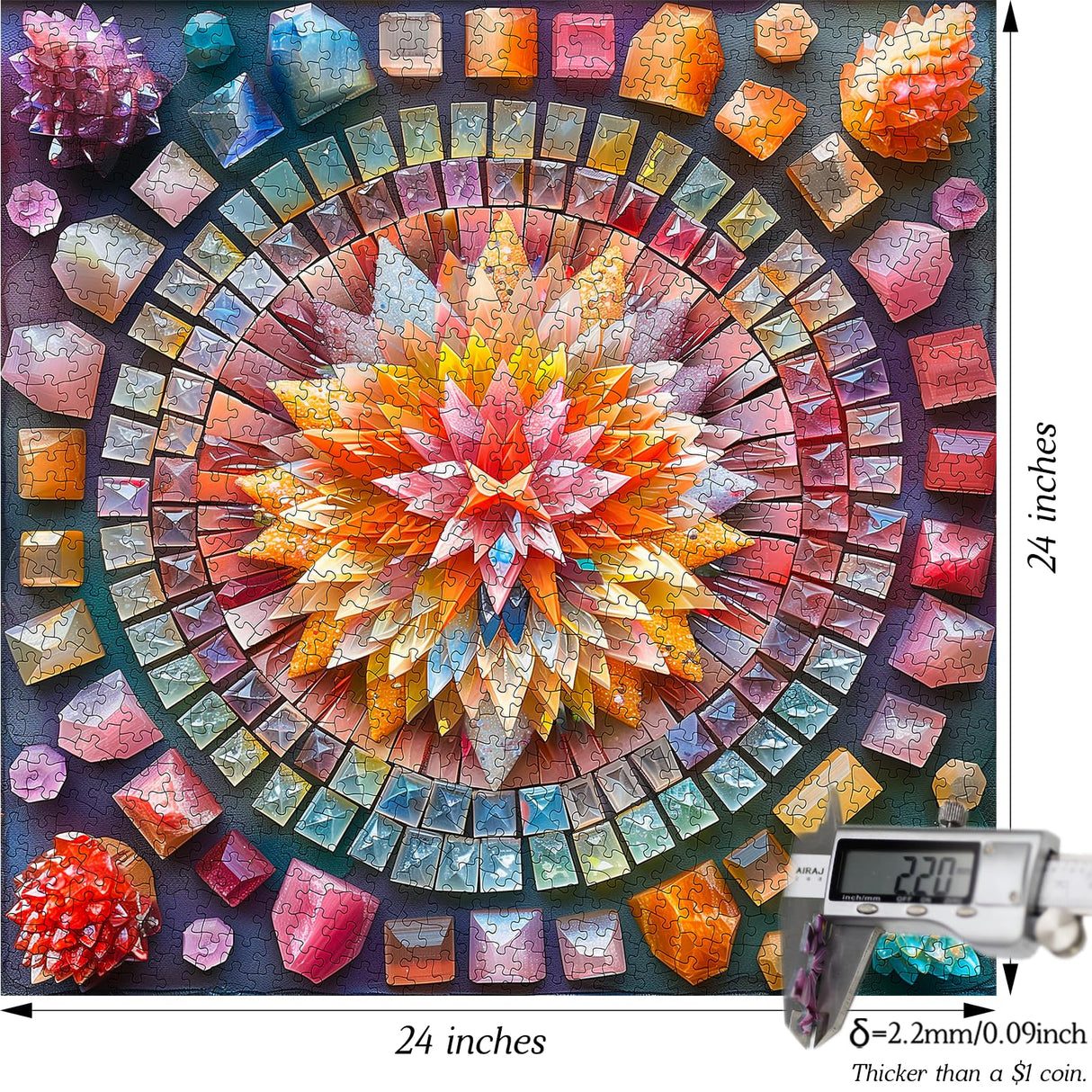 Crystal Mandala-Puzzles for Adults 1000 Pieces, Stunning Shining Colorful Crystal Mandala Puzzle, Impossible Puzzle Color Challenge Puzzle Bgraamiens