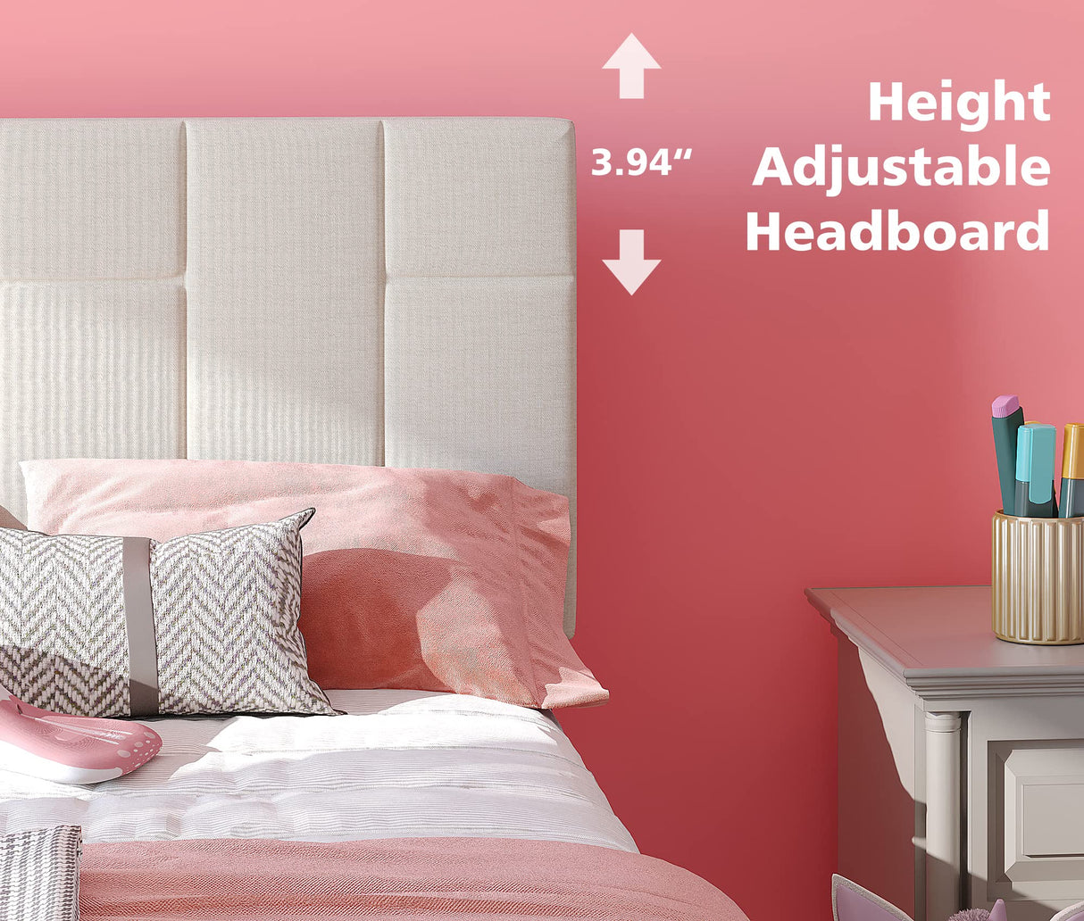 LIKIMIO Twin Bed Frame with Headboard, Modern Upholstered Platform Bed with Headboard and Wood Slat Support, Noise-Free, No Box Spring Required, Beige LIKIMIO