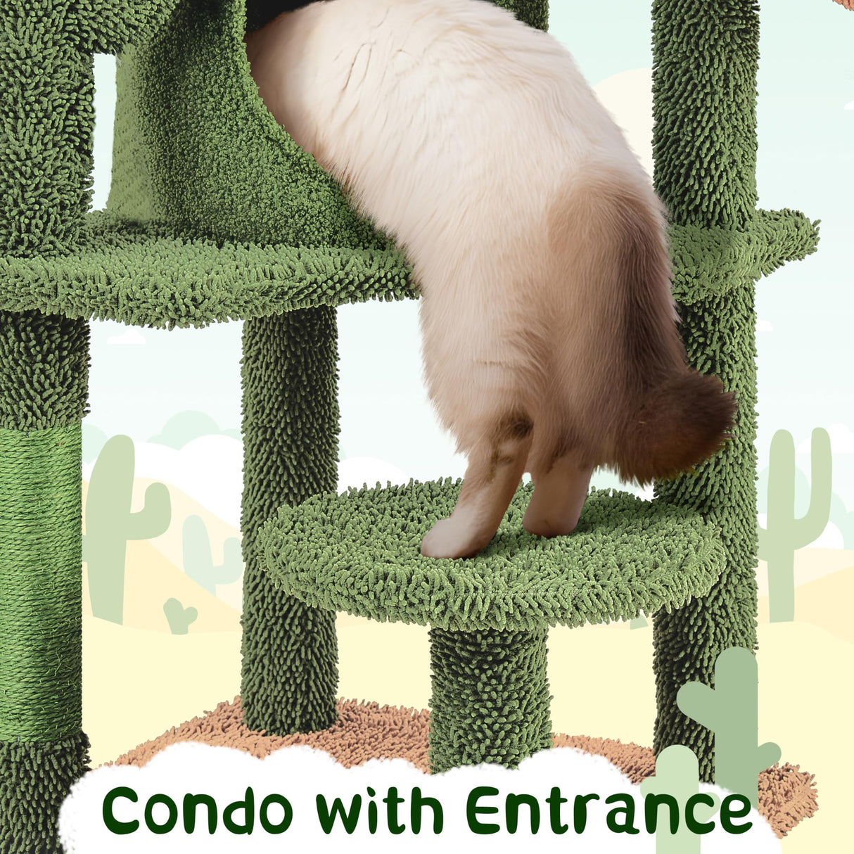 Yaheetech Cactus Cat Tree, 53.5in Cat Tower for Indoor Cats with Sisal Covered Scratching Post, Condo, Plush Perches and Fluffy Balls, Multi-Level Cat Climbing Tree Play House Activity Center, Green Yaheetech