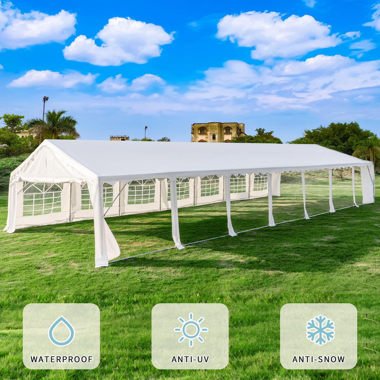 EROMMY 20x50ft Party Tent, Outdoor Wedding Tent, Heavy Duty Large Canopy Carport with Removable Sidewalls, 2 Roll-up Doors, 5 Storage Bags, Gazebo Shelter Tent for Party Event Commercials, White EROMMY