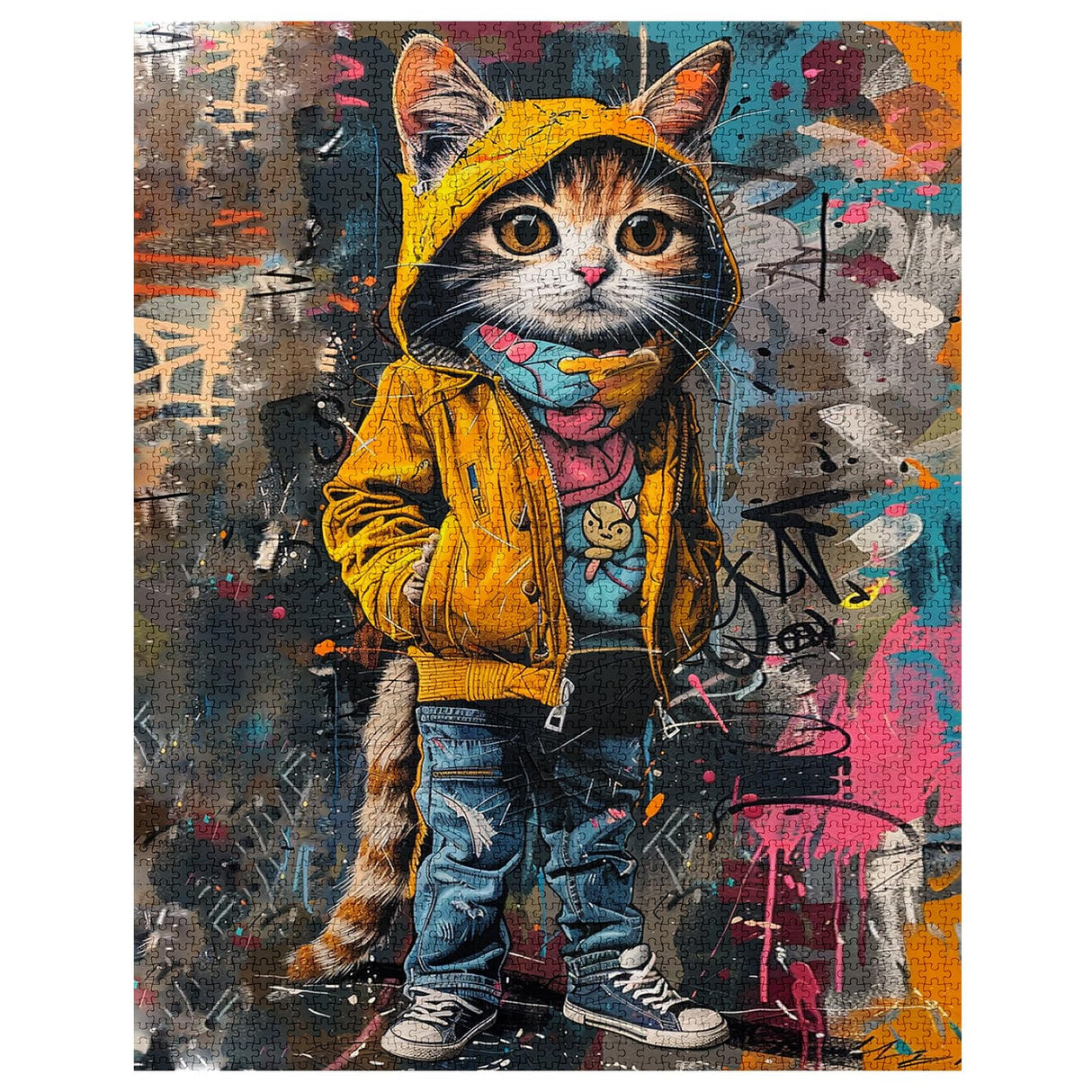 1000 Piece Puzzle for Adults Yellow Kitten Puzzle - Family Puzzle Toys,Abstract Graffiti Cat Puzzles Gift Hip-hop Style 1000 Pieces Jigsaw Puzzles Creative Colorful Animals Theme Tucocoo