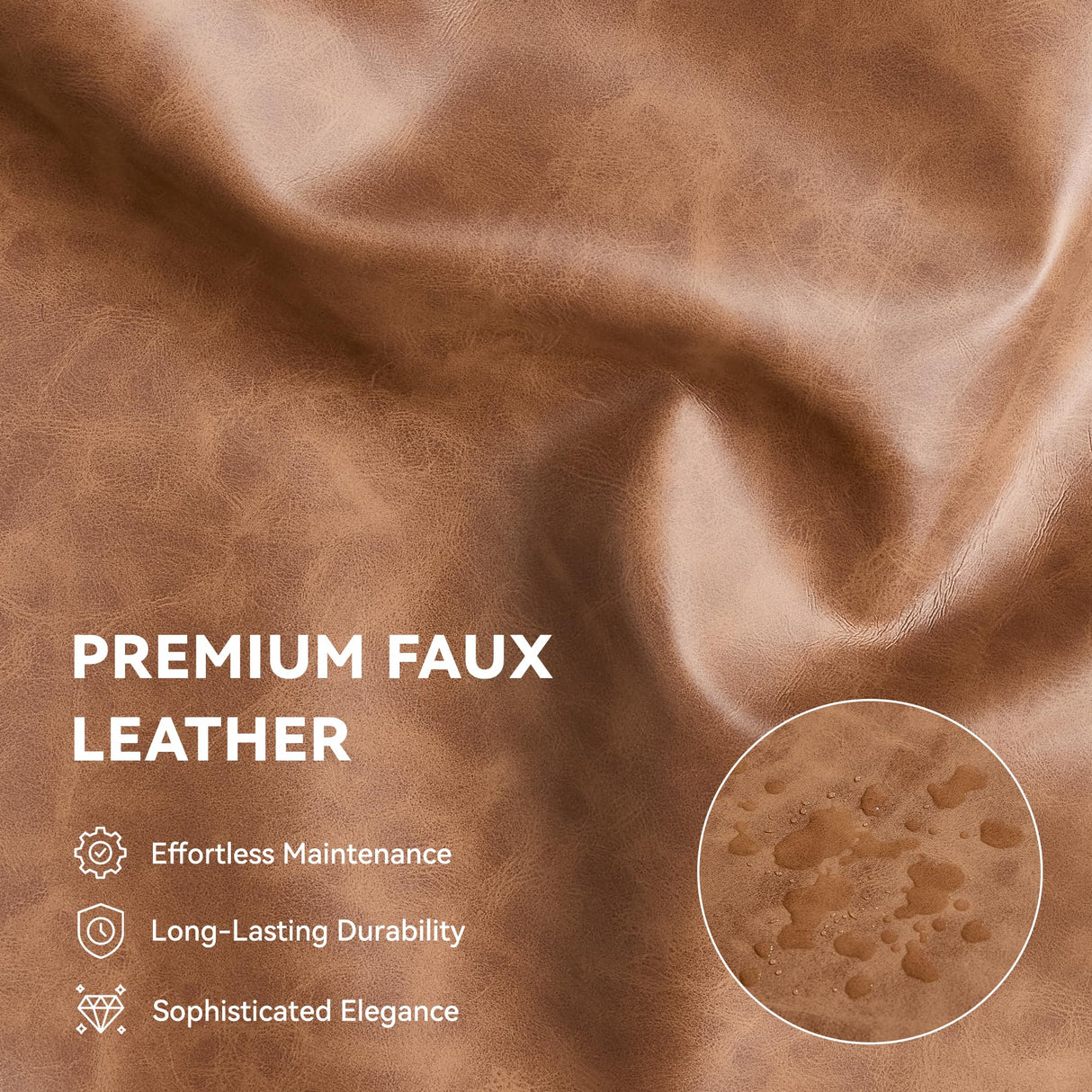 Kingfun 65" Loveseat Sofa, Faux Leather Love Seat Couch, Mid Century Modern Couch with Solid Wooden Frame for Living Room & Bedroom in Small Spaces, Brown Kingfun