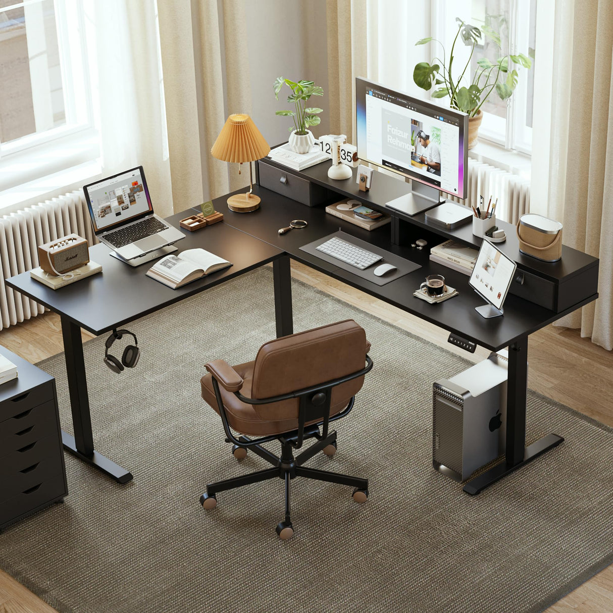 Agilestic L Shaped Electric Standing Desk with 2 Drawers, 63 Inch Ergonomic Adjustable Height Desk with Storage, Corner Desk Sit Stand up Computer Table for Work Office Home, Black Agilestic