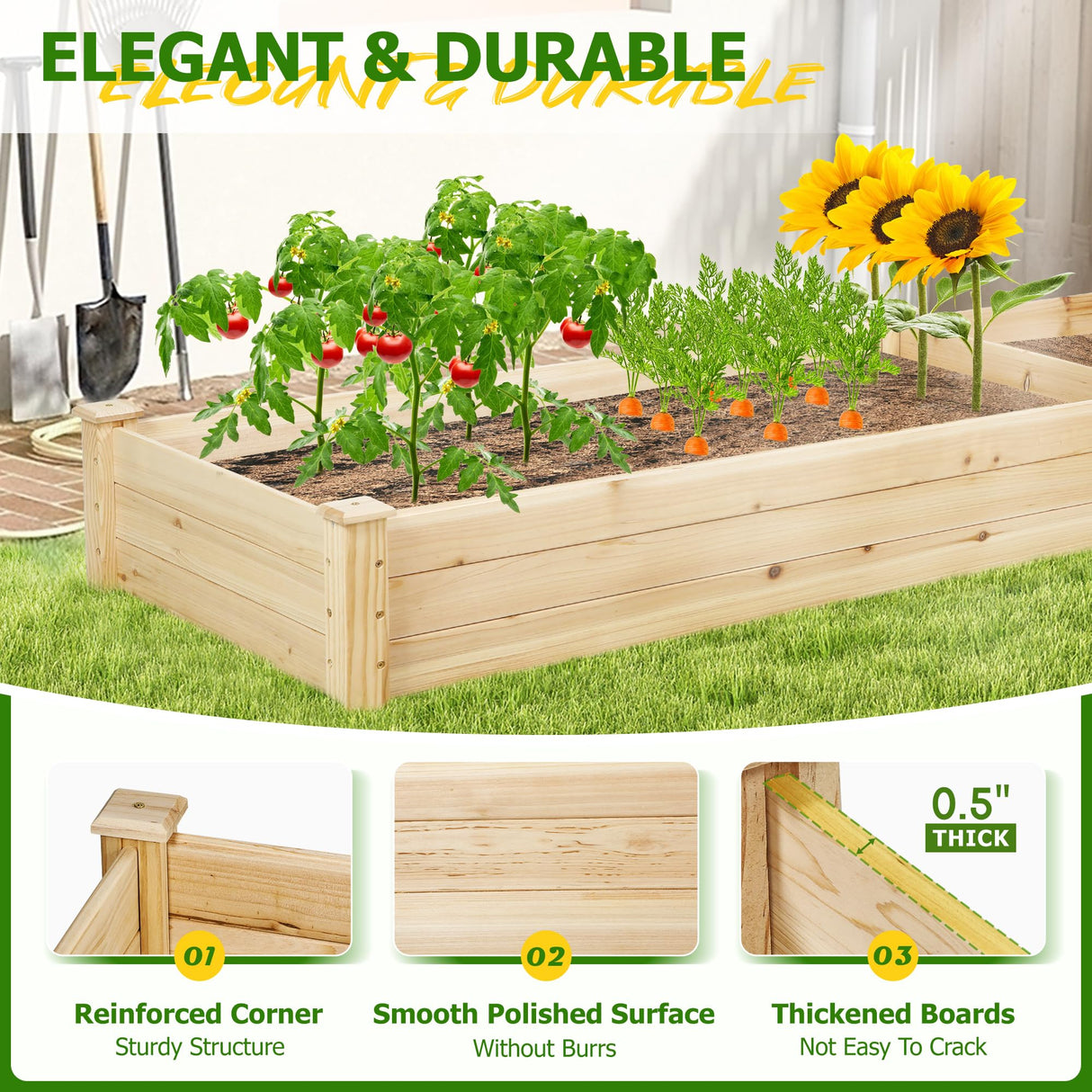 Brightpeak 8 FT Outdoor Wooden Raised Garden Bed, Elevated Planting Planter Box Kit for Flowers/Vegetables/Herbs in Backyard/Patio/Outdoor, Natural Brightpeak
